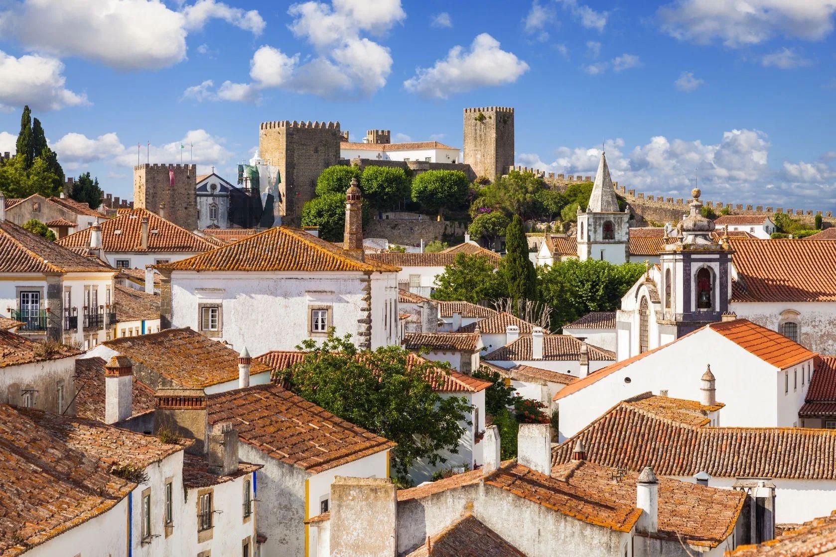 Rooftops, church towers and the castle keep