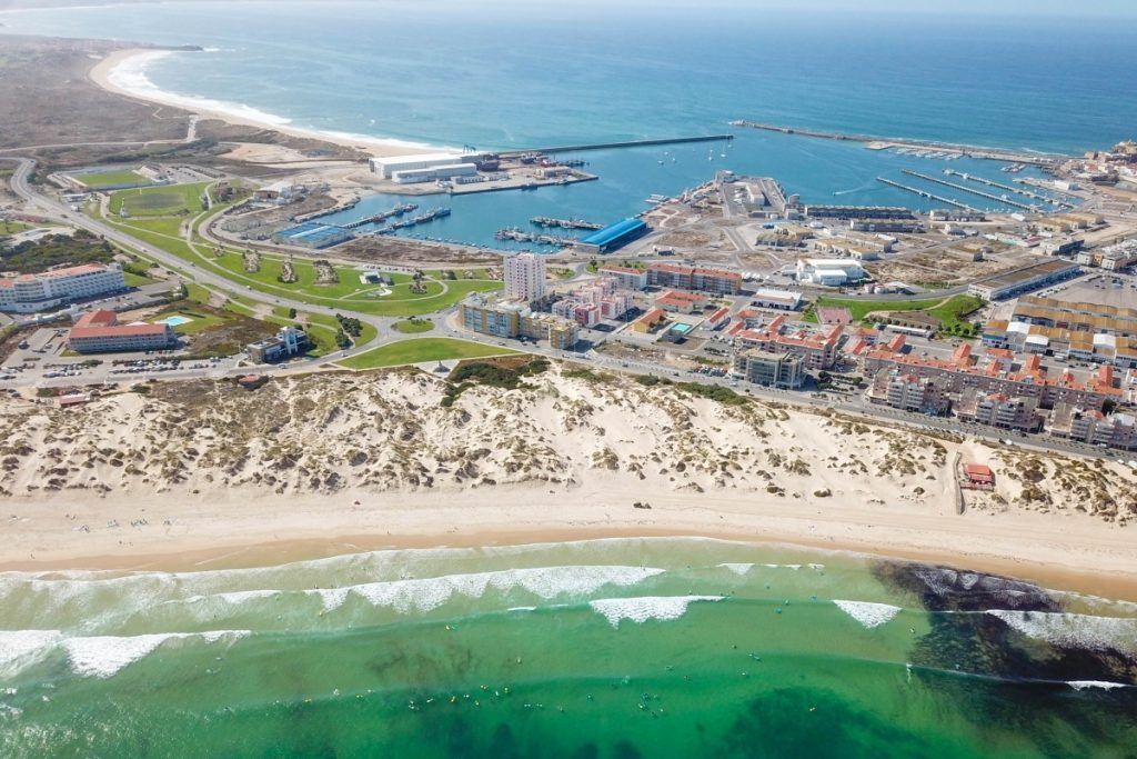 The harbour, dunes and beach from above